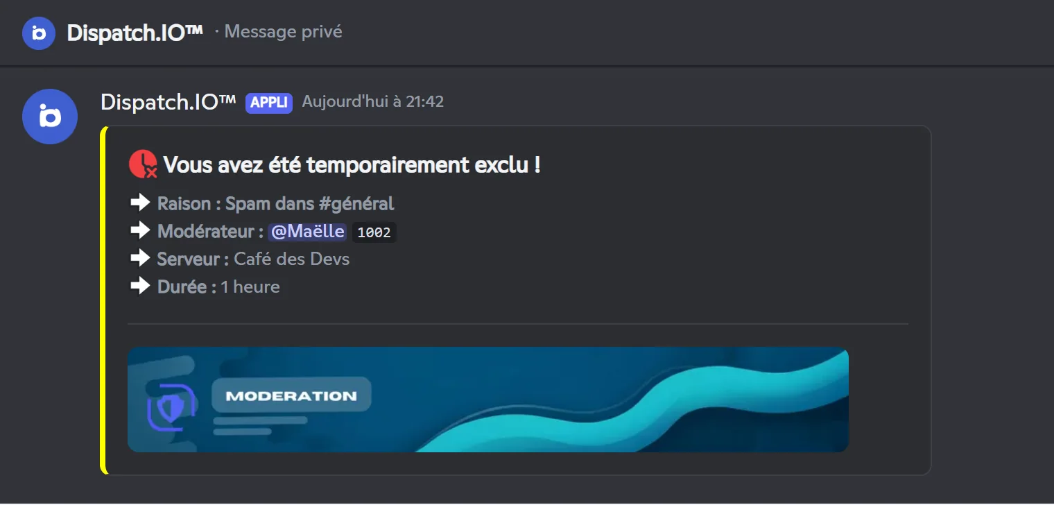 Message privé reçu par Alex après un timeout