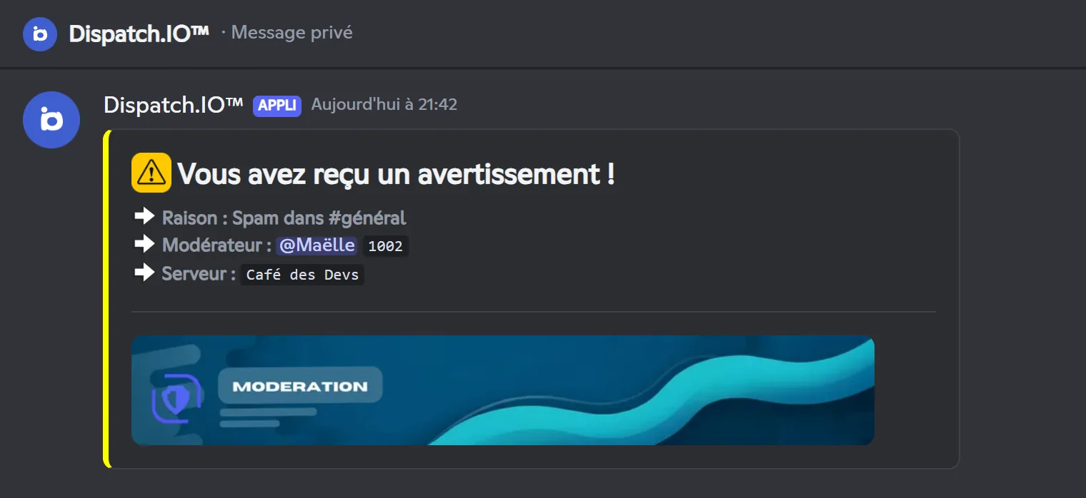 Message privé reçu par Alex après un avertissement
