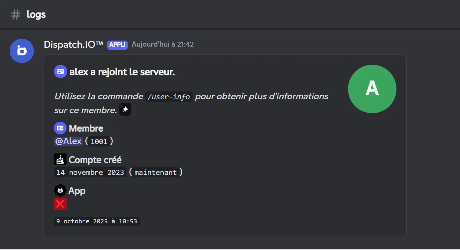 Journal d'arrivée d'un membre