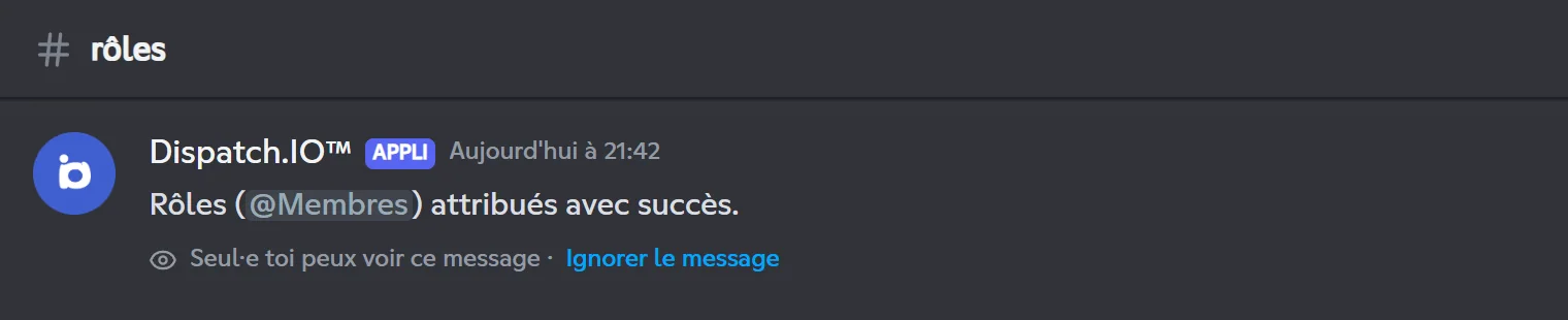 Confirmation privée après un clic sur un bouton de rôle