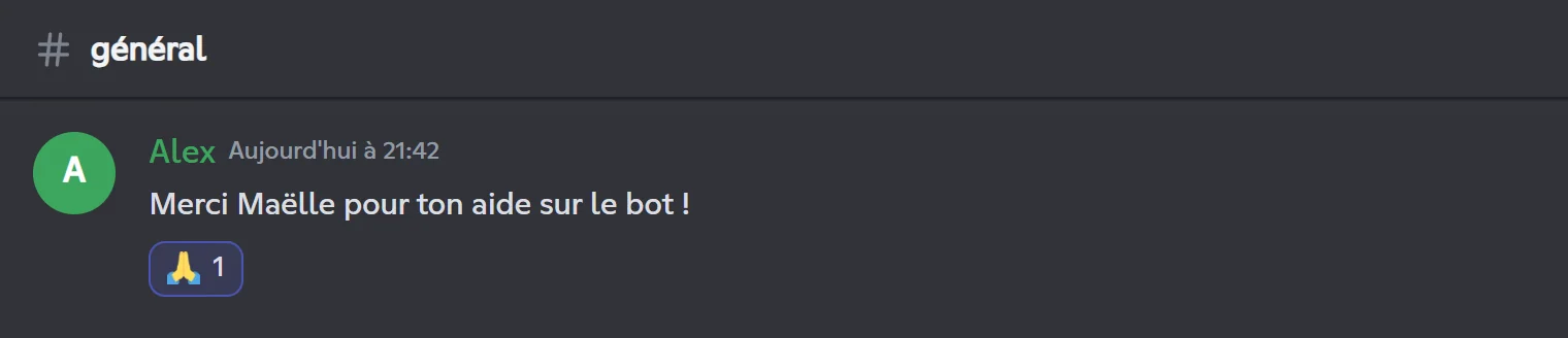 Réaction automatique du bot sous un message contenant « merci »