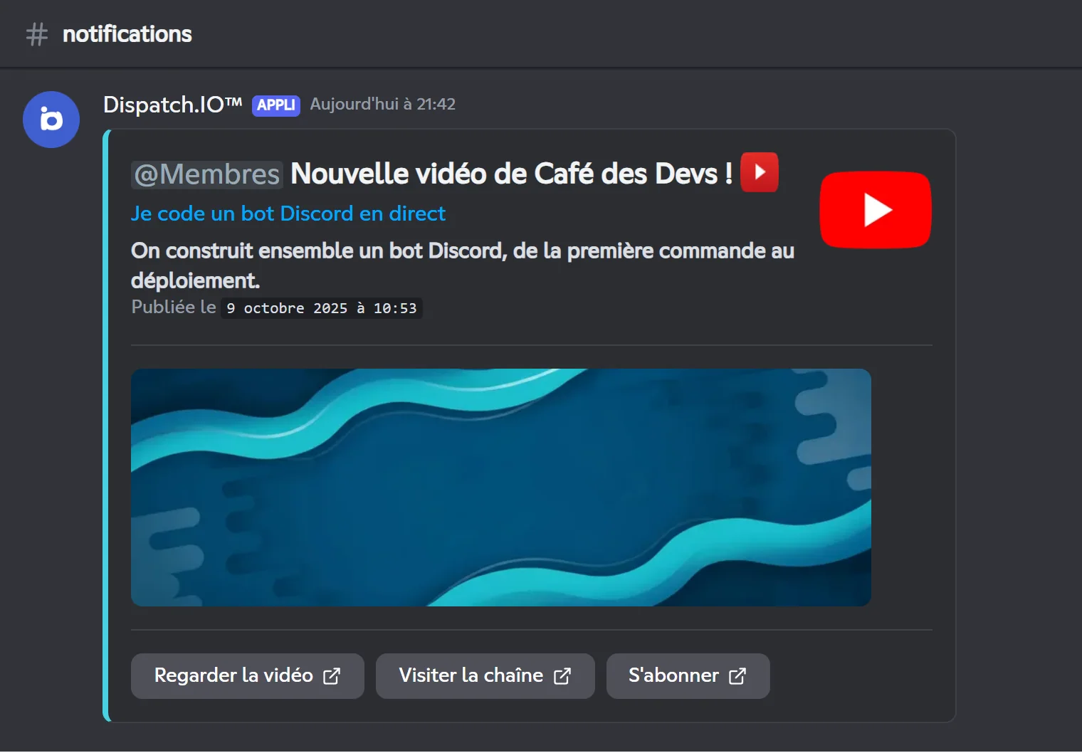 Annonce d'une nouvelle vidéo YouTube