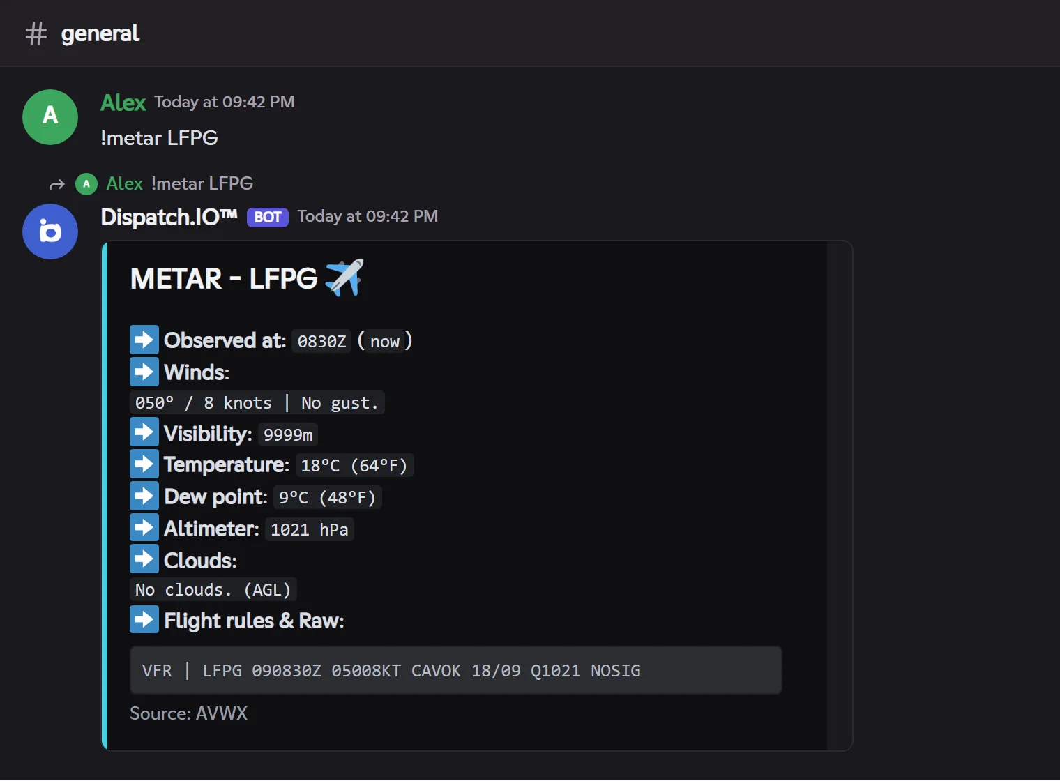 METAR of Paris-Charles-de-Gaulle
