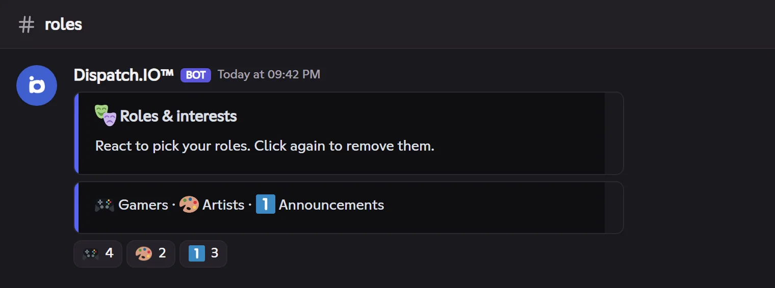 Role panel with its legend and reactions