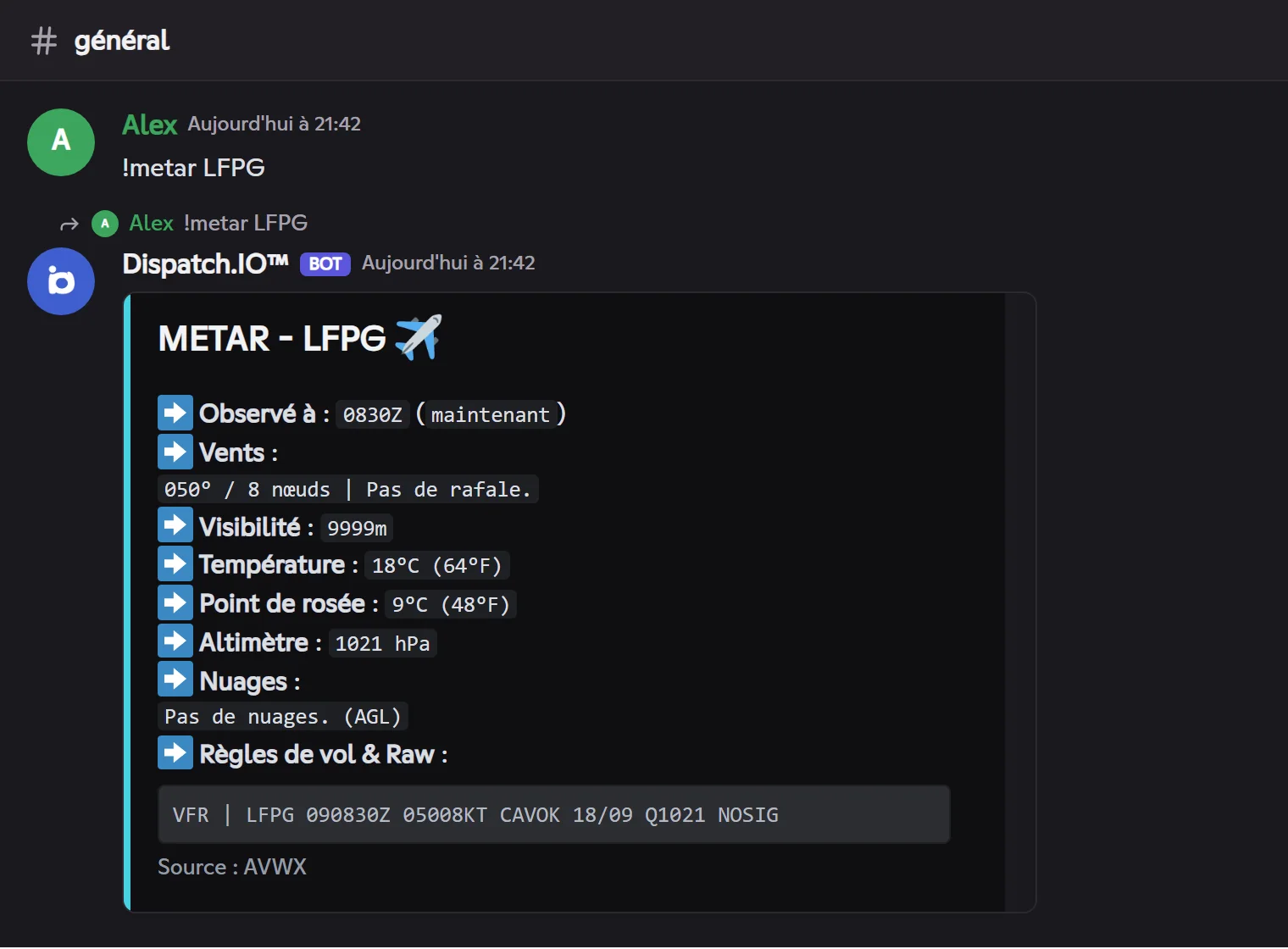 METAR de Paris-Charles-de-Gaulle