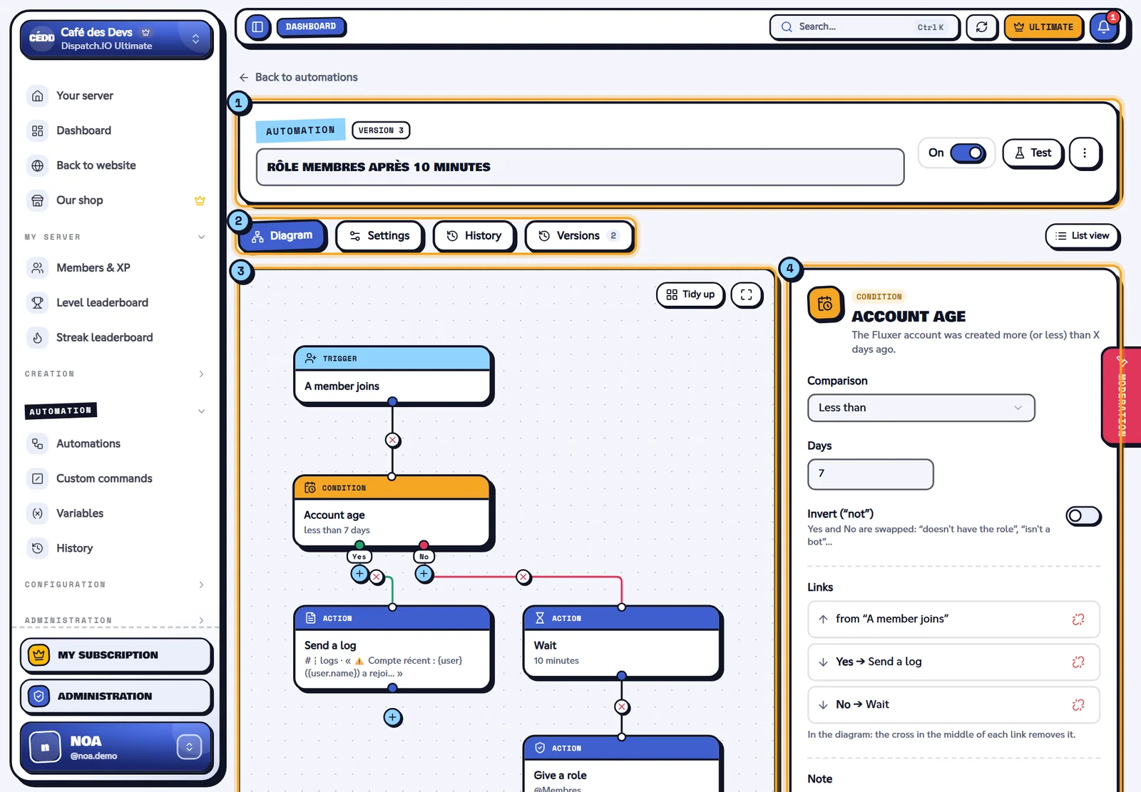 Automation editor as a diagram, one block selected