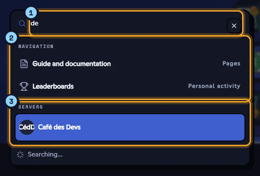 Search window with pages and servers