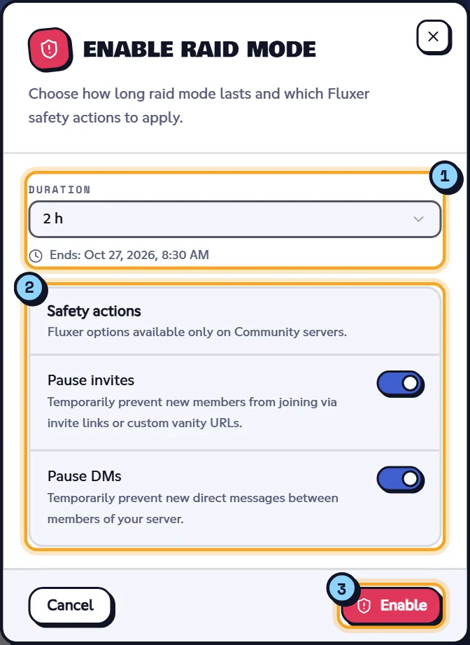 Enable raid mode dialog