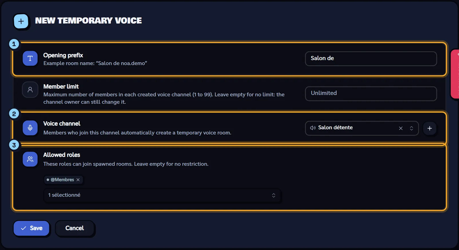 New temporary voice form