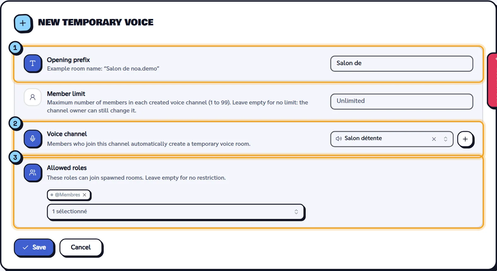 New temporary voice form
