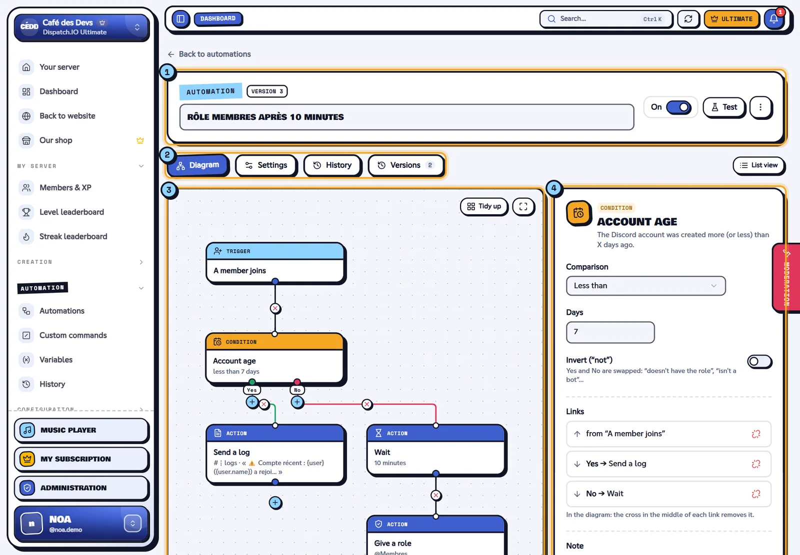 Automation editor as a diagram, one block selected