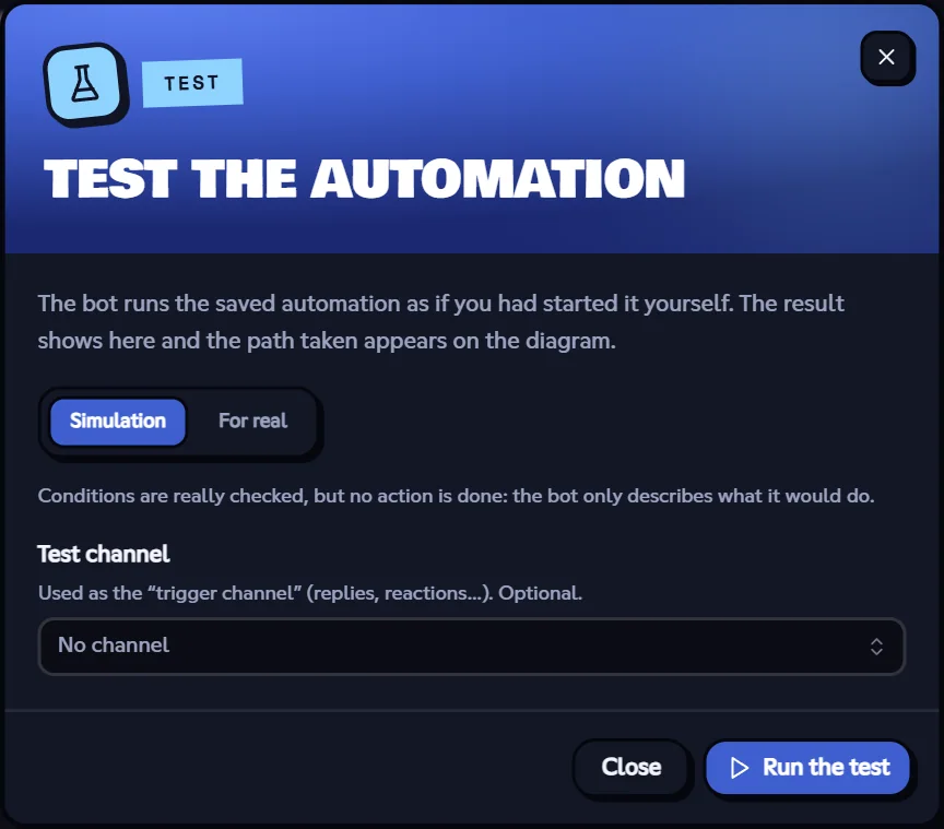 Test window of an automation