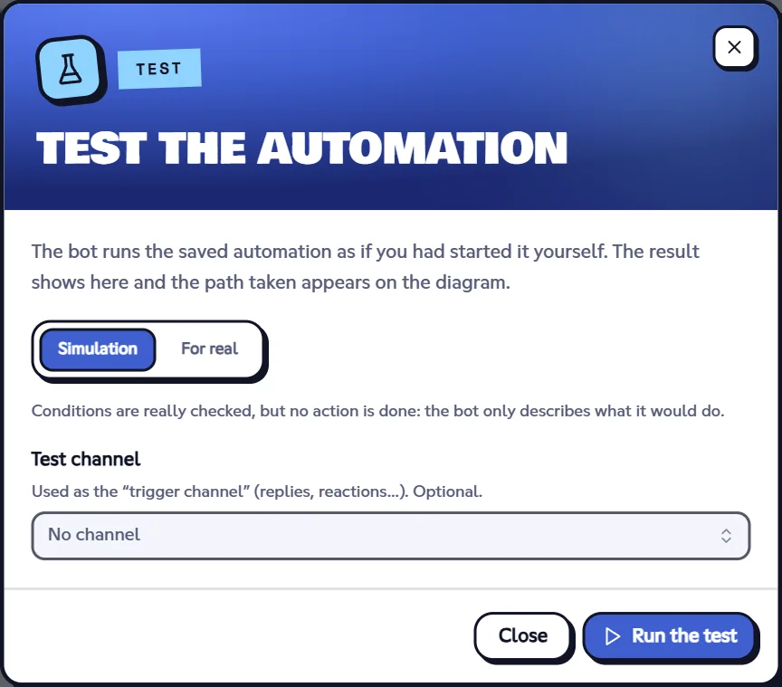 Test window of an automation