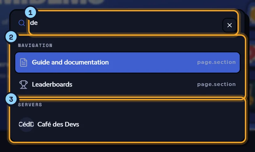 Search window with pages and servers