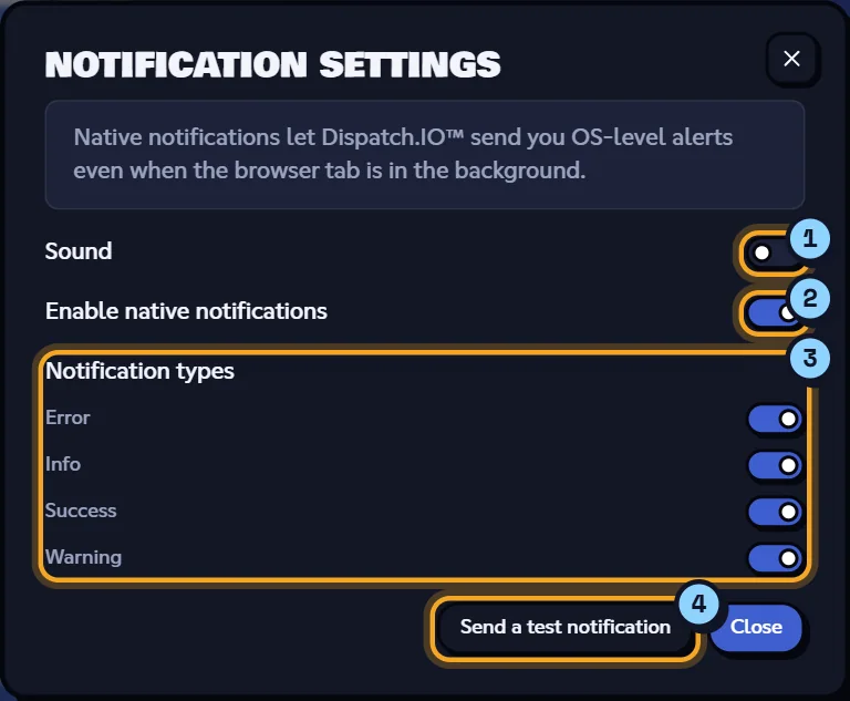 Notification Settings window with the notification types