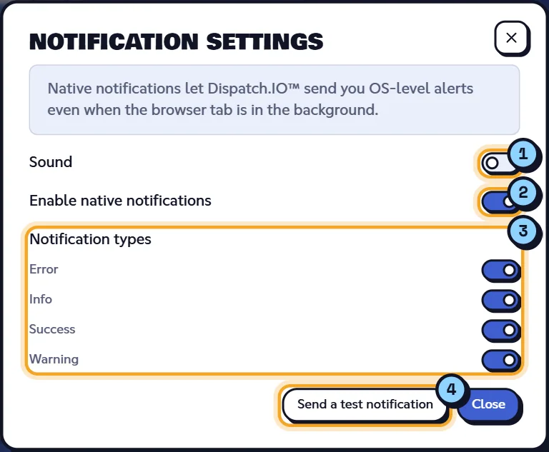 Notification Settings window with the notification types