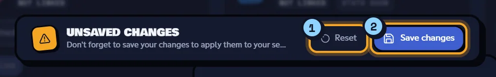 Unsaved changes bar at the bottom of the screen