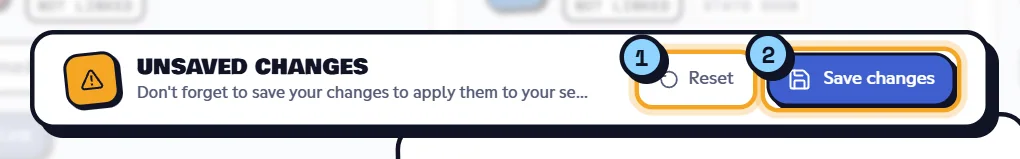 Unsaved changes bar at the bottom of the screen