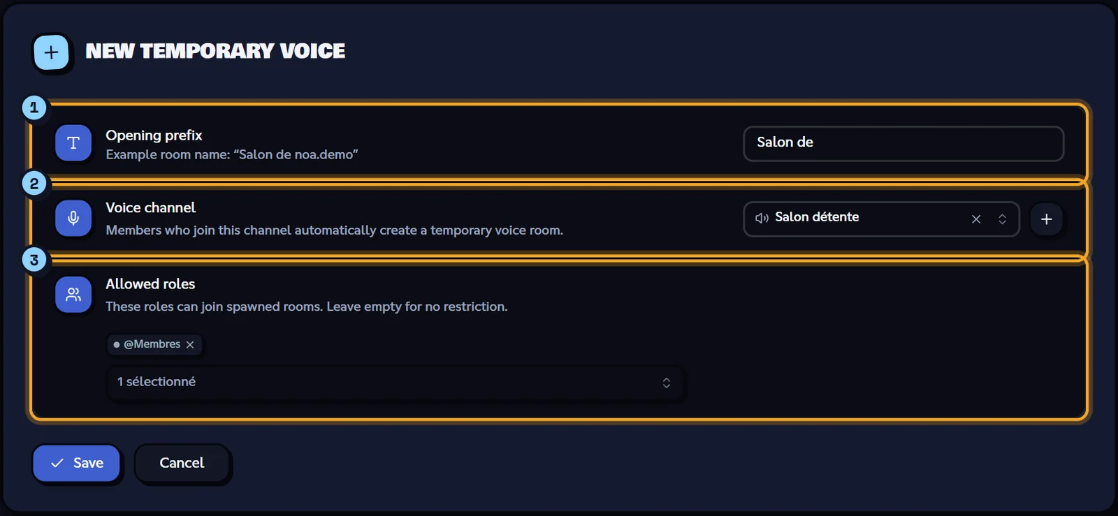 New temporary voice form