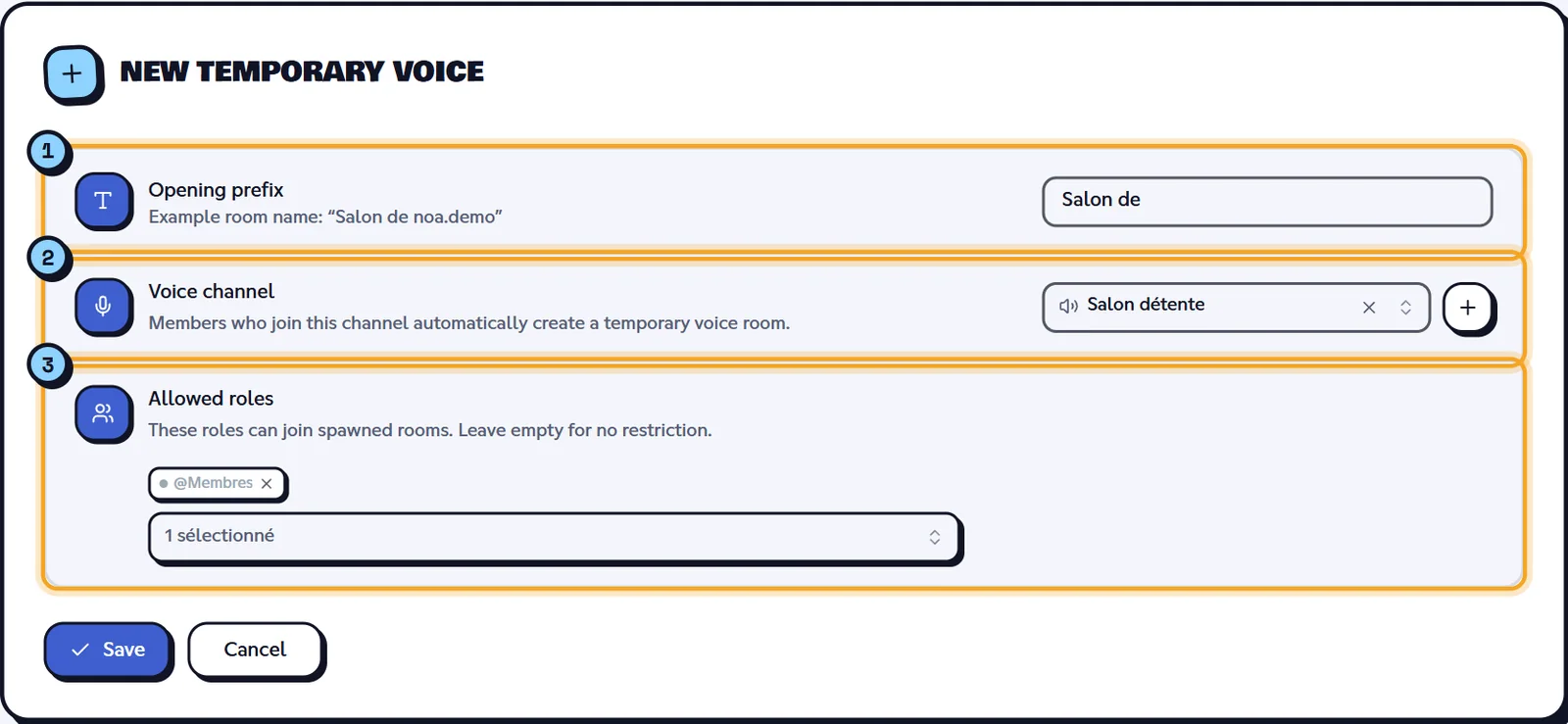 New temporary voice form