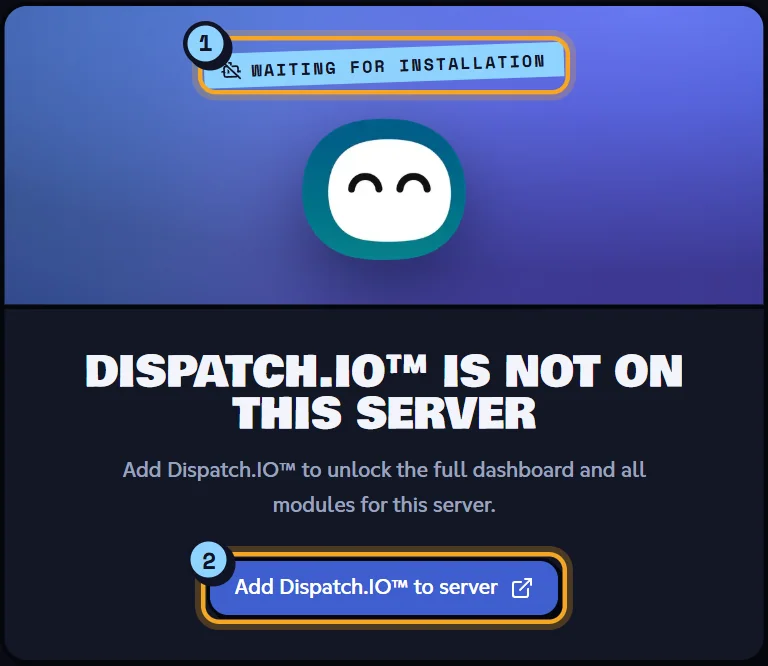 Page of a server without the bot, with the Add Dispatch.IO™ to server button