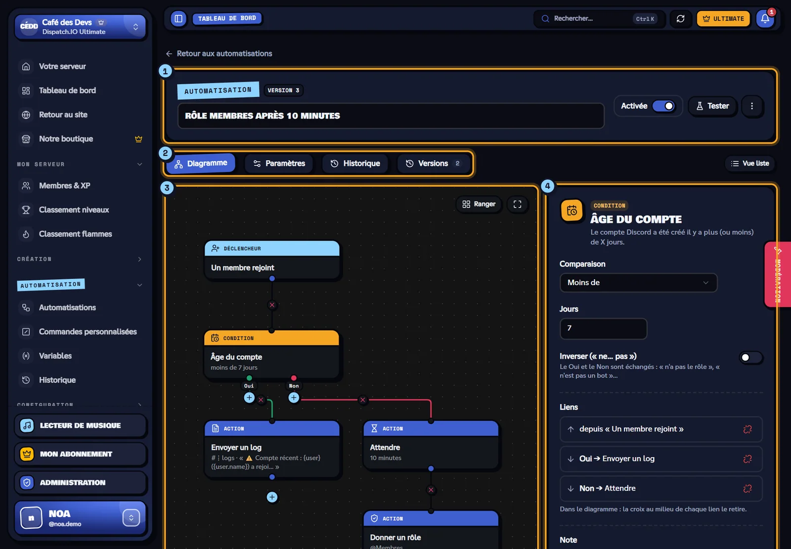 Éditeur d'automatisation en diagramme, un bloc sélectionné