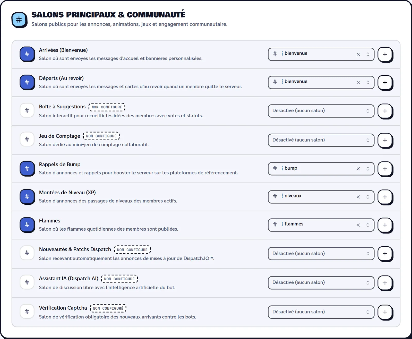 Page Salons du tableau de bord, lignes Boîte à Suggestions et Jeu de Comptage