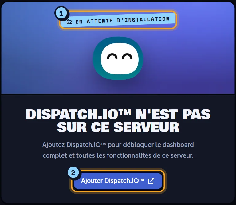 Page d'un serveur sans le bot avec le bouton Ajouter Dispatch.IO™